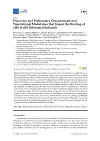 Discovery and Preliminary Characterization of Translational Modulators That Impair the Binding of Eif6 to 60S Ribosomal Subunits