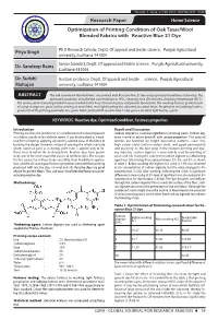Research Paper Home Science Optimization of Printing Condition of Oak Tasar/Wool Blended Fabrics with Reactive Blue 21 Dye