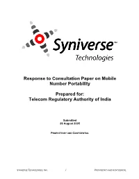 Response to Consultation Paper on Mobile Number Portability Prepared