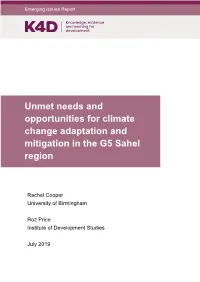Unmet Needs and Opportunities for Climate Change Adaptation and Mitigation in the G5 Sahel Region