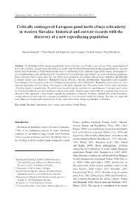 Emys Orbicularis) in Western Slovakia: Historical and Current Records with the Discovery of a New Reproducing Population