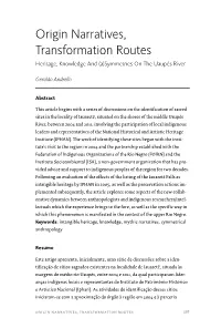 Origin Narratives, Transformation Routes Heritage, Knowledge and (A)Symmetries on the Uaupés River