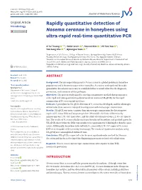 Rapidly Quantitative Detection of Nosema Ceranae in Honeybees Using Ultra-Rapid Real-Time Quantitative
