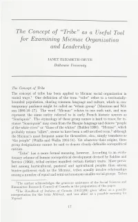 The Concept of "Tribe" As a Useful Tool for Examining Micmac Organization and Leadership