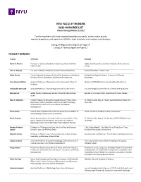 NYU FACULTY HONORS 2020 HONOREE LIST Honors Through March 15, 2021