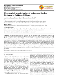 Phenotypic Characterization of Indigenous Chicken Ecotypes in Awi Zone, Ethiopia