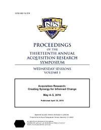 Acquisition Research: Creating Synergy for Informed Change