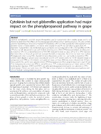 Cytokinin but Not Gibberellin Application Had Major Impact on the Phenylpropanoid Pathway in Grape