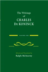 Writings of Charles De Koninck, Volume