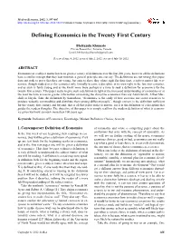 Defining Economics in the Twenty First Century