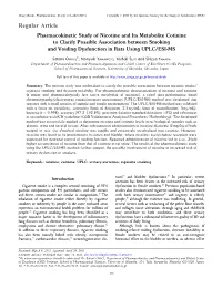 Pharmacokinetic Study of Nicotine and Its Metabolite Cotinine to Clarify Possible Association Between Smoking and Voiding Dysfunction in Rats Using UPLC/ESI-MS
