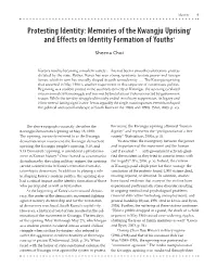 Protesting Identity: Memories of the Kwangju Uprising1 and Effects on Identity Formation of Youths2