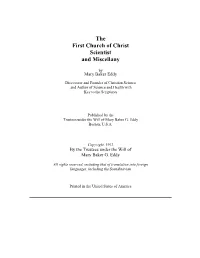 The First Church of Christ Scientist and Miscellany