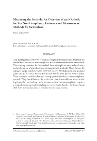 An Overview of and Outlook for Tax Non-Compliance Estimates and Measurement Methods for Switzerland