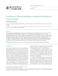 Consilience, Clinical Validation, and Global Disorders of Consciousness Andrew Peterson*