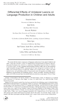 Differential Effects of Unilateral Lesions on Language Production in Children and Adults