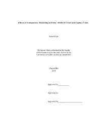 Effects of Transparency Marketing on Firms' Ability to Create and Capture