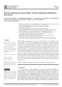 Genetic Testing for Cancer Risk: Is the Community Willing to Pay for It?