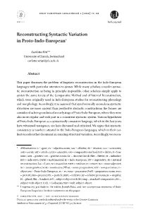 Reconstructing Syntactic Variation in Proto-Indo-European*