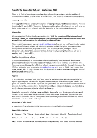Secondary Transfer 2021 Allocation Information