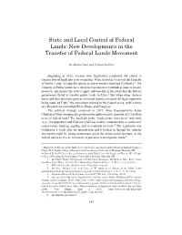 State and Local Control of Federal Lands: New Developments in the Transfer of Federal Lands Movement