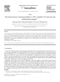The Harmonious Coloring Problem Is NP-Complete for Interval and Permutation Graphsଁ Katerina Asdre, Kyriaki Ioannidou, Stavros D