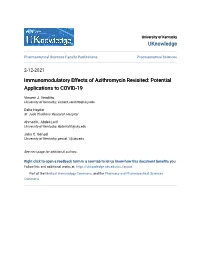 Immunomodulatory Effects of Azithromycin Revisited: Potential Applications to COVID-19