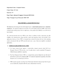 (MTCS-201) Topic: Transport Layer Protocols: UDP
