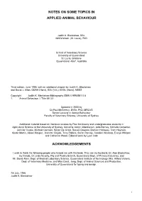 Notes on Some Topics in Applied Animal Behaviour