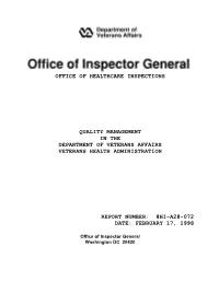 VAOIG Rpt. 8HI-A28-072 -- QUALITY MANAGEMENT