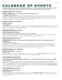 Calendar of Events