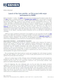Launch of the Gaia Satellite, an ESA Project with Major Participation by SENER