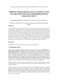 Simple Hand-Held Calculating Unit to Aid the Visually Impaired with Voice Output
