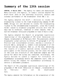 Summary of the 13Th Session