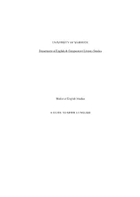 UNIVERSITY of WARWICK Department of English