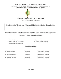 Arabization in Algeria As a Policy and Ideology Within the Globalization Framework