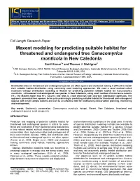 Maxent Modeling for Predicting Suitable Habitat for Threatened and Endangered Tree Canacomyrica Monticola in New Caledonia