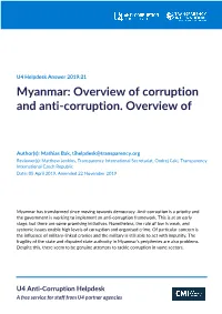 Myanmar: Overview of Corruption and Anti-Corruption
