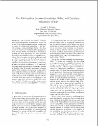 The Relationship Between Knowledge, Belief, and Certainty: Preliminary Report