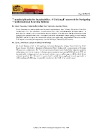 Transdisciplinarity for Sustainability: a Unifying Framework for Navigating Transformational Learning Systems