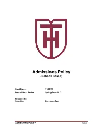Admissions Policy (School Based)