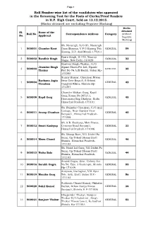 Roll Number-Wise List of the Candidates Who Appeared in the Screening Test for the Posts of Clerks/Proof Readers in H.P