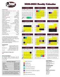 2022-2023 Faculty Calendar