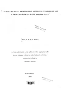 Factors That Affect Abundance and Distribution of Submerged and // Floating Macrophytes in Lake Naivasha, Kenya