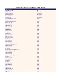List of New Applications Added in ARL #2517