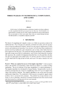 Three Puzzles on Mathematics, Computation, and Games