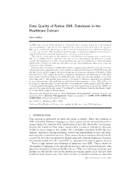 Data Quality of Native XML Databases in the Healthcare Domain