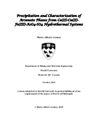 Fe(III)-Aso4-SO4 Hydrothermal Systems