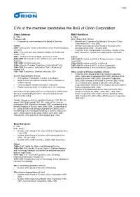 Cvs of the Member Candidates the Bod of Orion Corporation