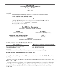 Ford Motor Company (Exact Name of Registrant As Specified in Its Charter)